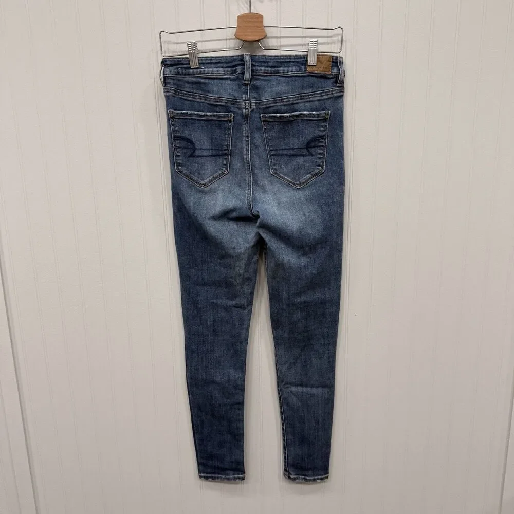American Eagle Women's Size 8 Blue Super Stretch High-Rise Denim Skinny Jeans